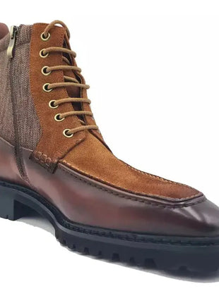 Carrucci Men's Brown Leather & Canvas Lace-up Boots