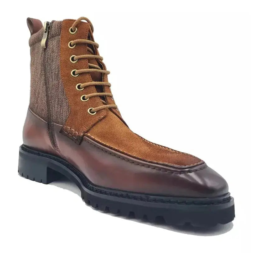 Carrucci Men&#39;s Brown Leather &amp; Canvas Lace-up Boots