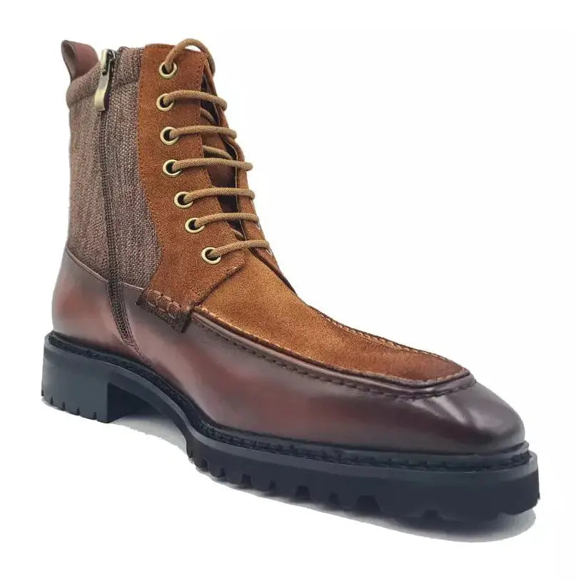 Carrucci Boys Brown Leather & Canvas Lace-up Boots