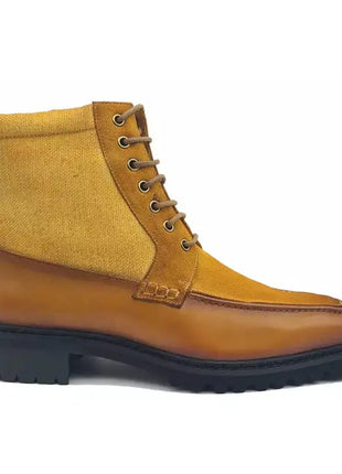 Carrucci Boys Cognac Leather & Canvas Lace-up Boots
