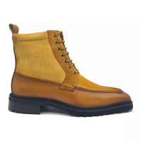 Thumbnail for Carrucci Men's Cognac Leather & Canvas Lace-up Boots