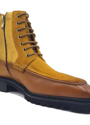 Carrucci Men's Cognac Leather & Canvas Lace-up Boots