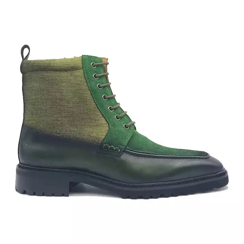 Carrucci Men's Olive Leather & Canvas Lace-up Boots The Suit Depot Carrucci Men's Olive Leather & Canvas Lace-up Boots The Suit Depot