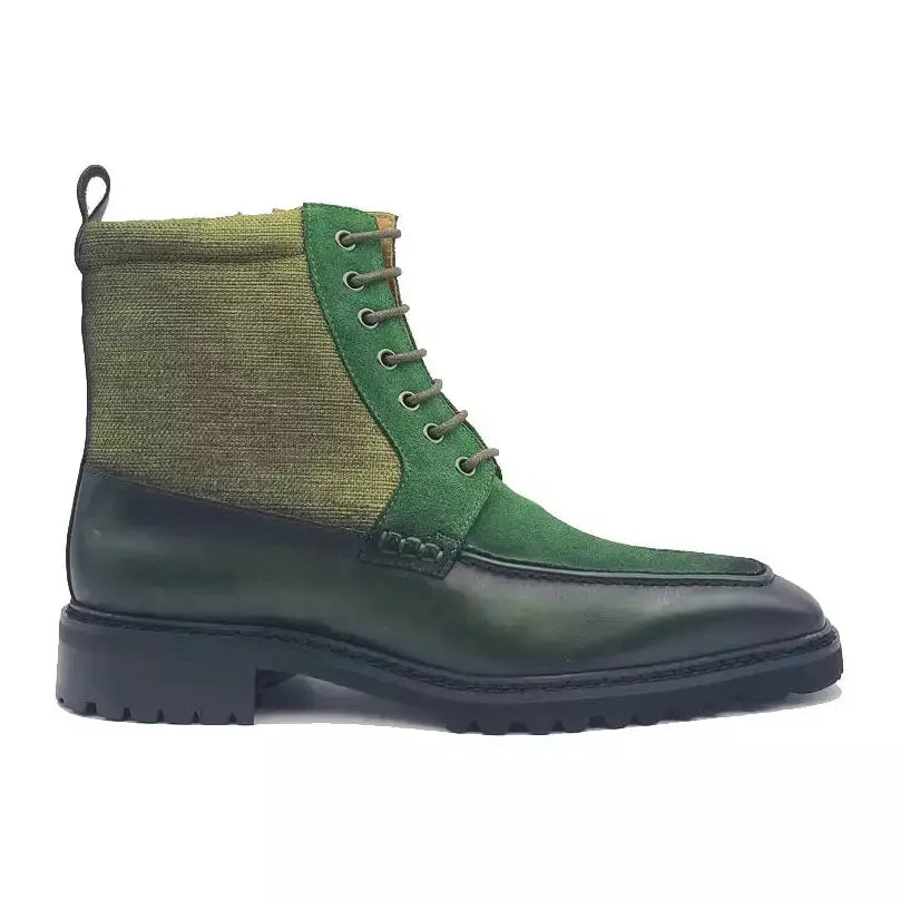 Carrucci Men&#39;s Olive Leather &amp; Canvas Lace-up Boots