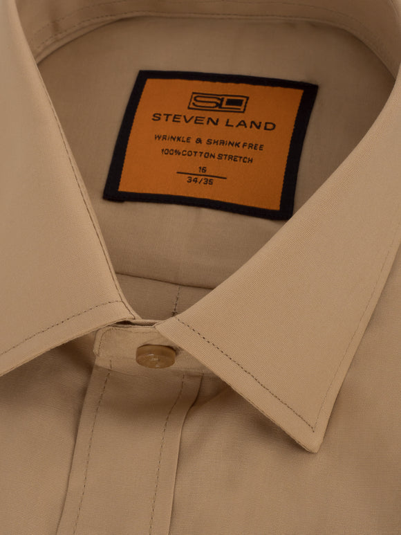 Steven Land Men's Solid Khaki Tan Spread Collar Wrinkle Free Stretch C The Suit Depot Steven Land Men's Solid Khaki Tan Spread Collar Wrinkle Free Stretch C The Suit Depot