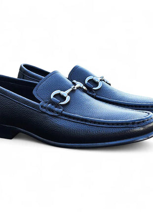 Carrucci Mens Black Tumble Leather Buckle Loafer Dress Shoes