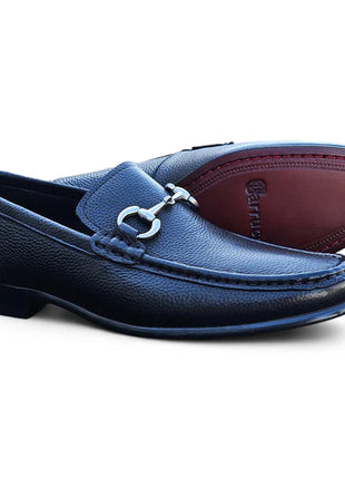 Carrucci Mens Black Tumble Leather Buckle Loafer Dress Shoes