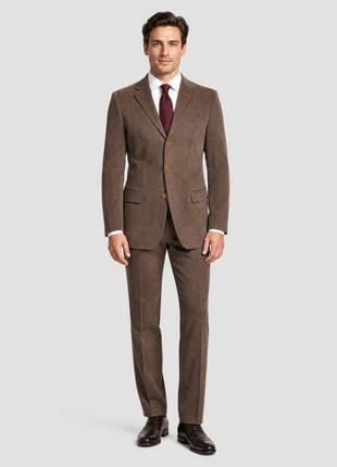 Sartoria Partenopea Mens Brown Corduroy Notch Lapel Slim Fit 3-button Cotton Suit - 42L