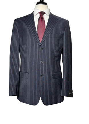 Z Zegna Mens Dark Blue Pinstripe Notch Lapels Classic Fit 3-Button Wool Suit - 38R