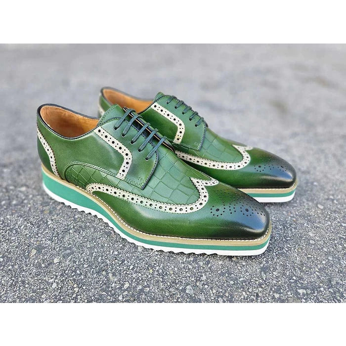 Carrucci Zapatos de vestir de cuero Oxford con cordones verde oliva para hombre