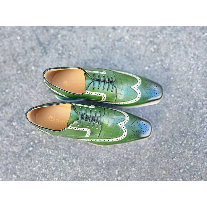 Carrucci Zapatos de vestir de cuero Oxford con cordones verde oliva para hombre