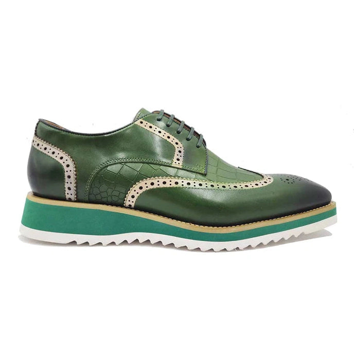 Carrucci Zapatos de vestir de cuero Oxford con cordones verde oliva para hombre