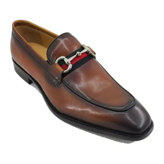 Carrucci Mens Whisky Brown Leather Horsebit Loafer Slip On Dress Shoes