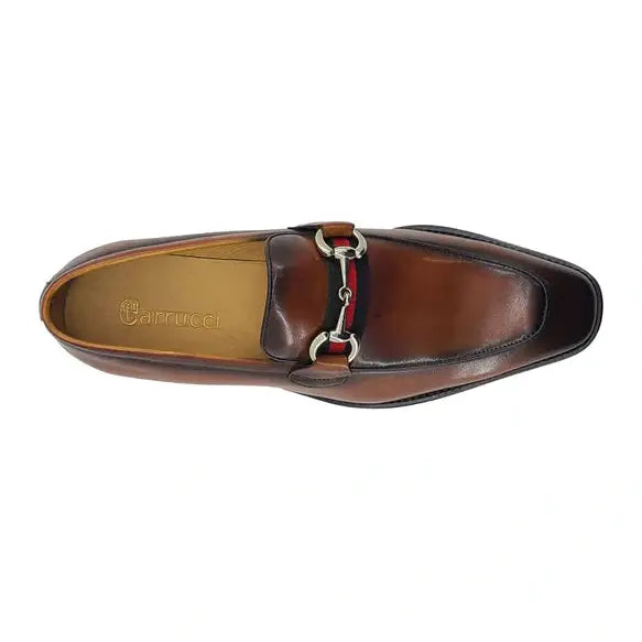 Carrucci Mens Whisky Brown Leather Horsebit Loafer Slip On Dress Shoes