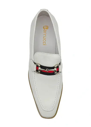 Carrucci Mens Solid White Slip On Horsebit Loafer Leather Dress Shoes