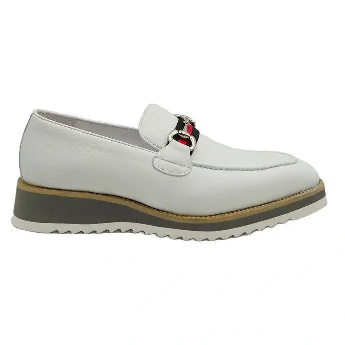 Carrucci Mens Solid White Slip On Horsebit Loafer Leather Dress Shoes