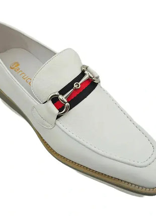 Carrucci Mens Solid White Slip On Horsebit Loafer Leather Dress Shoes