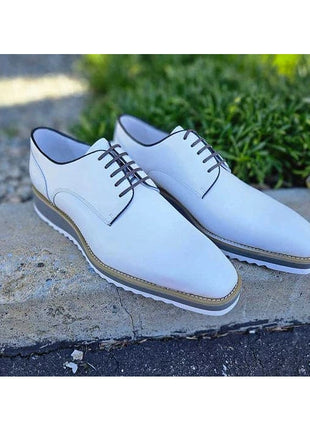 Carrucci Mens White Blucher Lace-Up Leather Oxford Shoes
