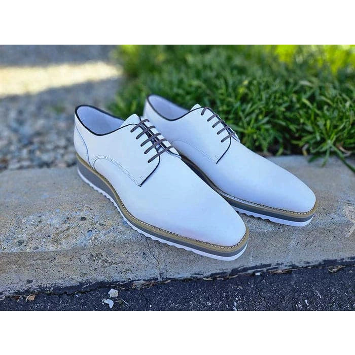 Carrucci Mens White Blucher Lace-Up Leather Oxford Shoes