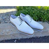 Thumbnail for Carrucci Mens White Blucher Lace-Up Leather Oxford Shoes