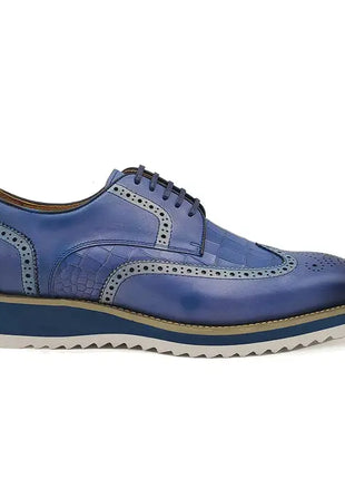 Carrucci Mens Blue Lace Up Oxford Leather Dress Shoes