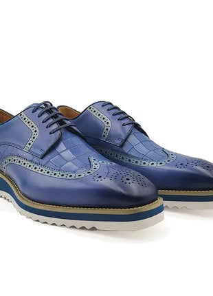 Carrucci Mens Blue Lace Up Oxford Leather Dress Shoes