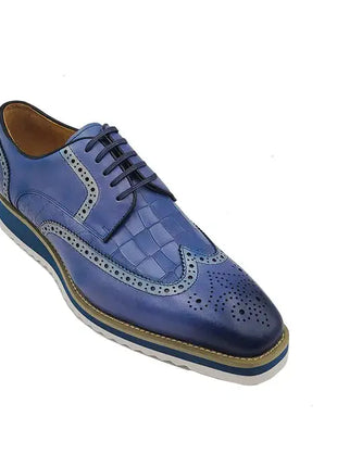 Carrucci Mens Blue Lace Up Oxford Leather Dress Shoes
