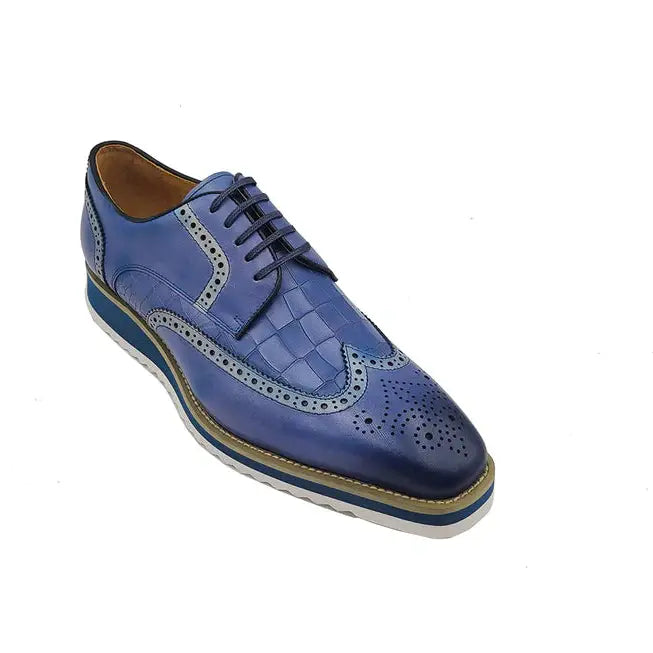 Carrucci Zapatos de vestir de cuero Oxford con cordones azules para hombre