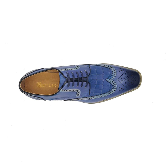 Carrucci Zapatos de vestir de cuero Oxford con cordones azules para hombre