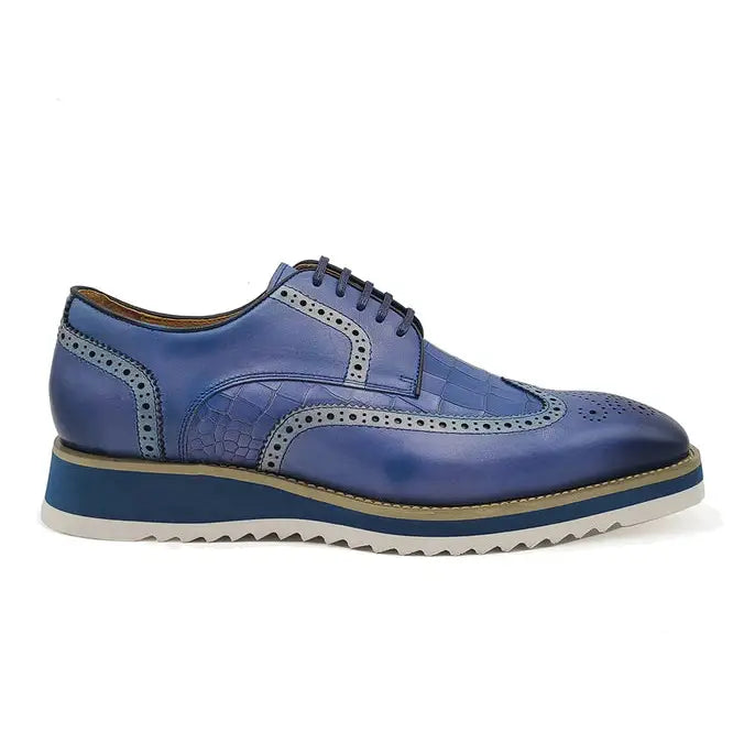 Carrucci Zapatos de vestir de cuero Oxford con cordones azules para hombre