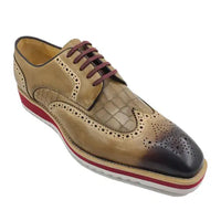 Thumbnail for Carrucci Mens Camel Tan Lace Up Oxford Leather Dress Shoes