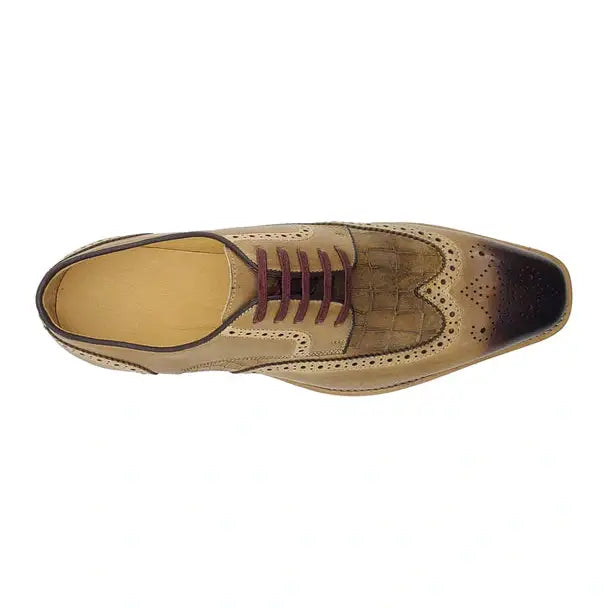 Carrucci Zapatos de vestir de cuero Oxford con cordones color tostado camel para hombre