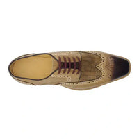 Thumbnail for Carrucci Mens Camel Tan Lace Up Oxford Leather Dress Shoes