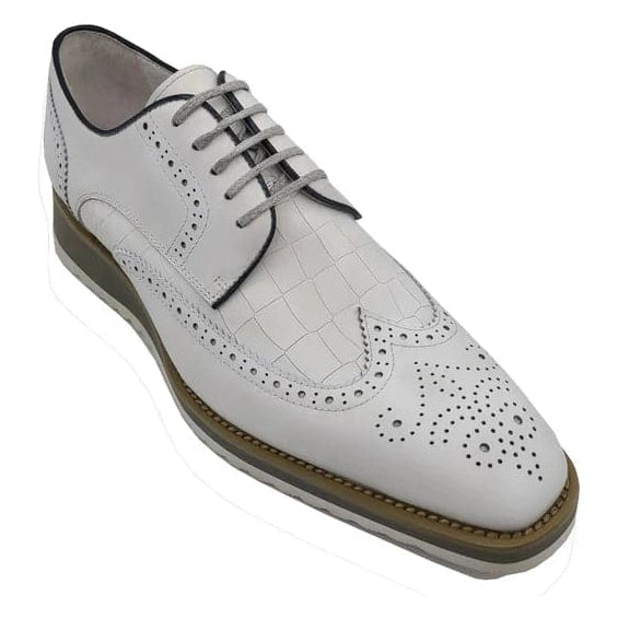 Carrucci Zapatos de vestir de cuero Oxford con cordones blancos para hombre