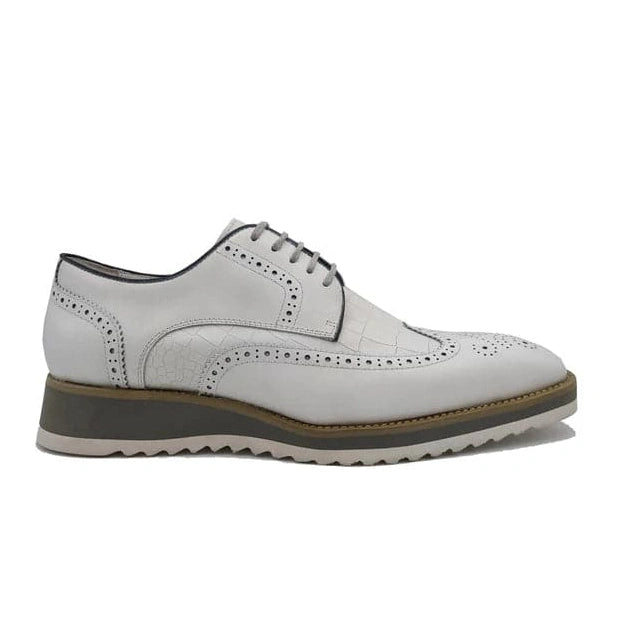 Carrucci Zapatos de vestir de cuero Oxford con cordones blancos para hombre