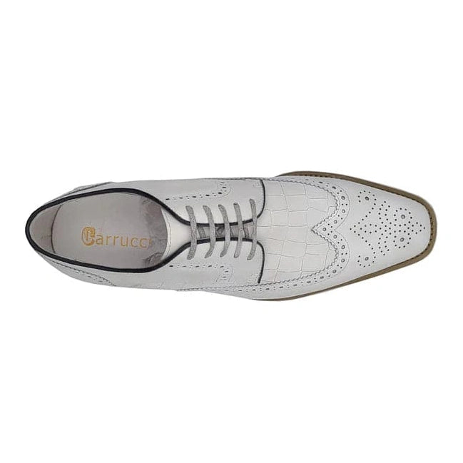 Carrucci Zapatos de vestir de cuero Oxford con cordones blancos para hombre