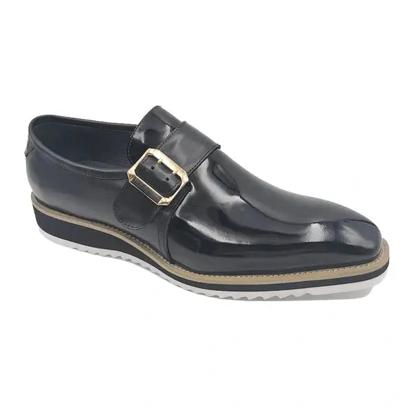 Carrucci Mens Black Patent Leather Slip On Leather Dress Shoes With Buckle