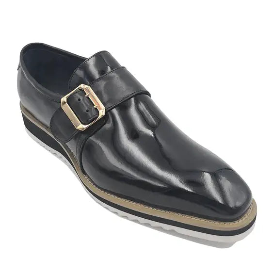 Carrucci Mens Black Patent Leather Slip On Leather Dress Shoes With Buckle