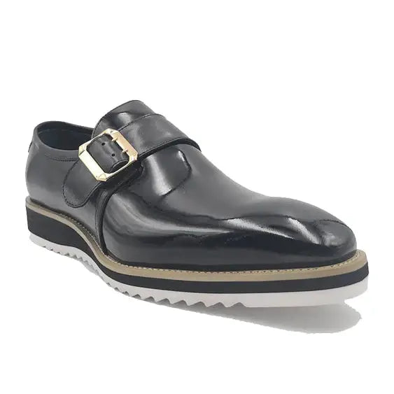 Carrucci Mens Black Patent Leather Slip On Leather Dress Shoes With Buckle