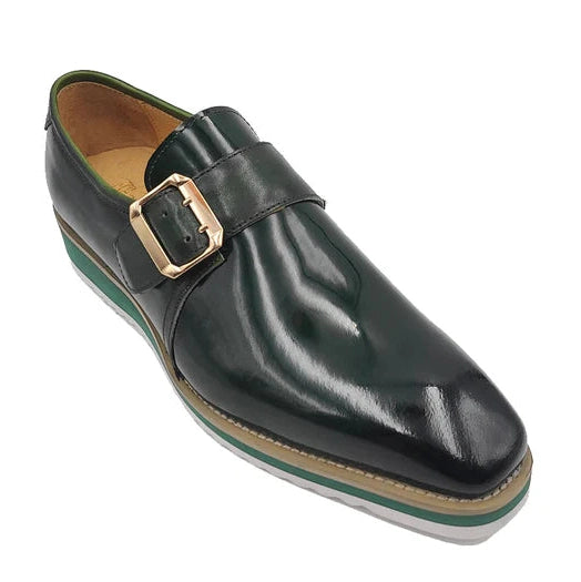 Carrucci Mens Olive Green Patent Leather Slip On Loafer Leather Dress Shoes