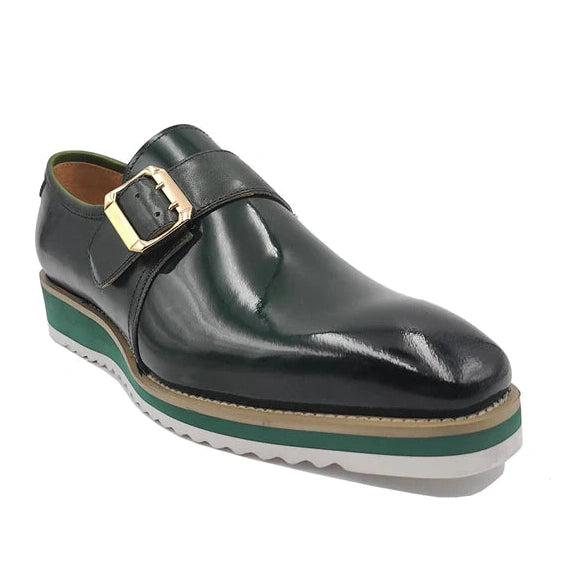 Carrucci Mens Olive Green Patent Leather Slip On Loafer Leather Dress Shoes