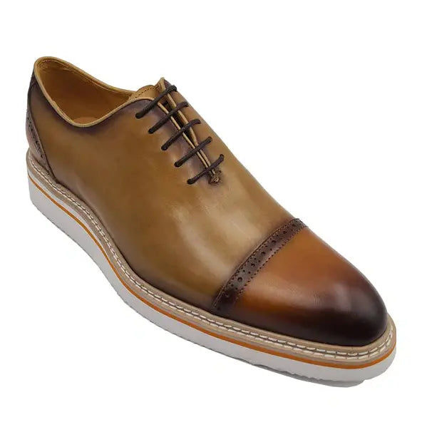 Carrucci Mens Brown &amp; Tan Two Tone Cap Toe Oxford Leather Dress Shoes
