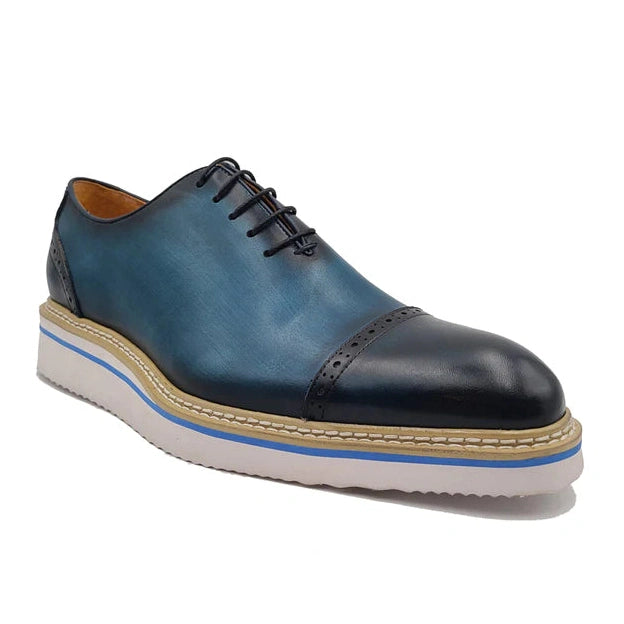 Carrucci Zapatos de vestir de cuero Oxford con punta en dos tonos azul marino y azul para hombre