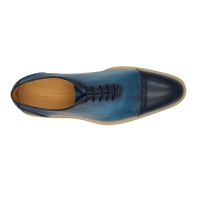 Carrucci Zapatos de vestir de cuero Oxford con punta en dos tonos azul marino y azul para hombre