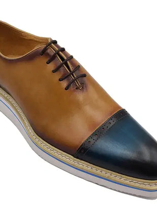 Carrucci Boys Navy & Tan Two Tone Cap Toe Oxford Leather Dress Shoes