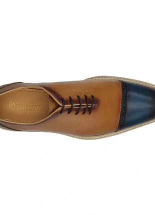 Carrucci Mens Navy & Tan Two Tone Cap Toe Oxford Leather Dress Shoes