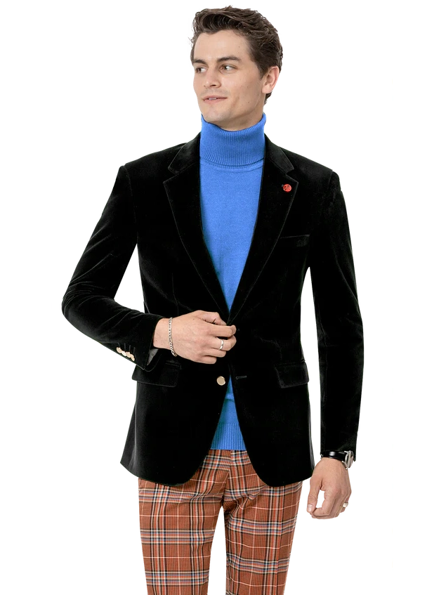 Kent & Park Men's Velvet Solid Black Classic Fit Blazer Sportcoat