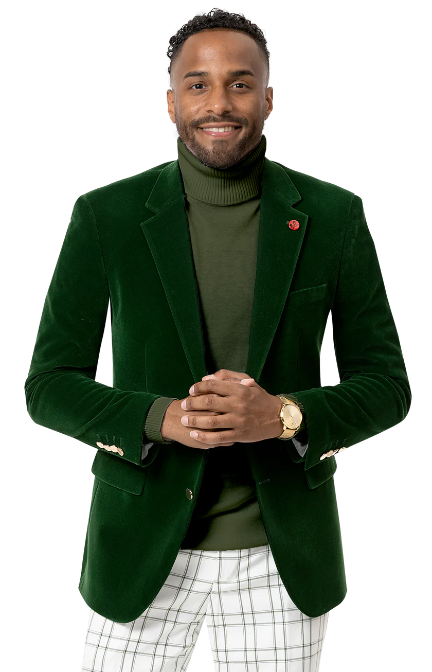 Kent &amp; Park Men&#39;s Velvet Solid Green Classic Fit Blazer Sportcoat