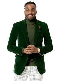 Thumbnail for Kent & Park Men's Velvet Solid Green Classic Fit Blazer Sportcoat