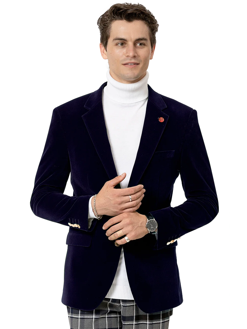 Kent & Park Men's Velvet Solid Navy Blue Classic Fit Blazer Sportcoat